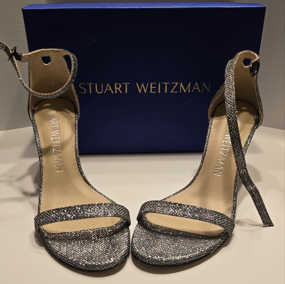 Stuart Weitzman Nunnaked Straight Strap Sandal Size 8.5 Gunmetal